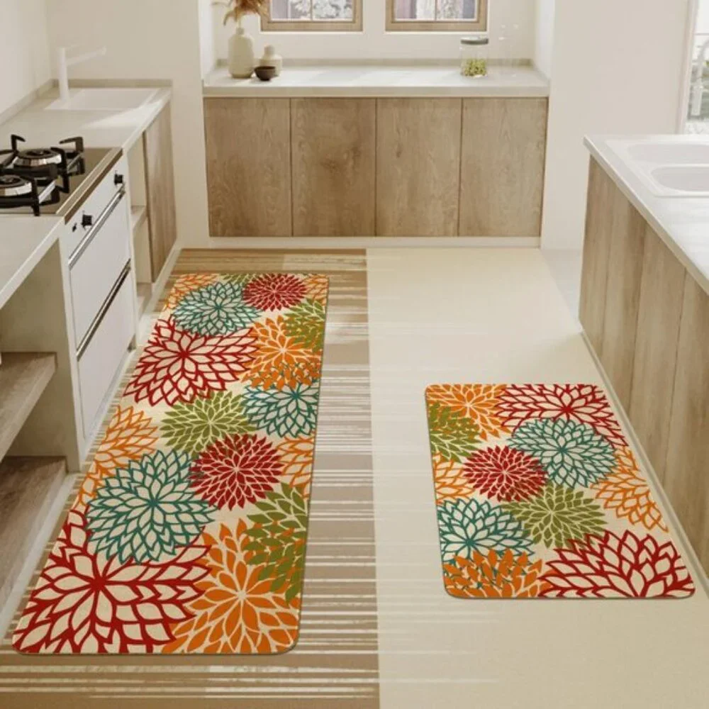 New Set of 2 Tropics Botanical Floral Kitchen Runner Rugs with Rubber Backing